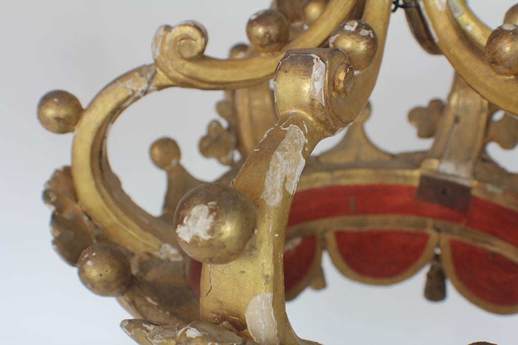 18th Century and Earlier 18c Italian Gilded and Painted Corona with Tassels