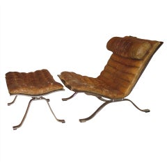 1960s Swedish Arne Norell Original Buffalo Leather Chair and Ottoman
