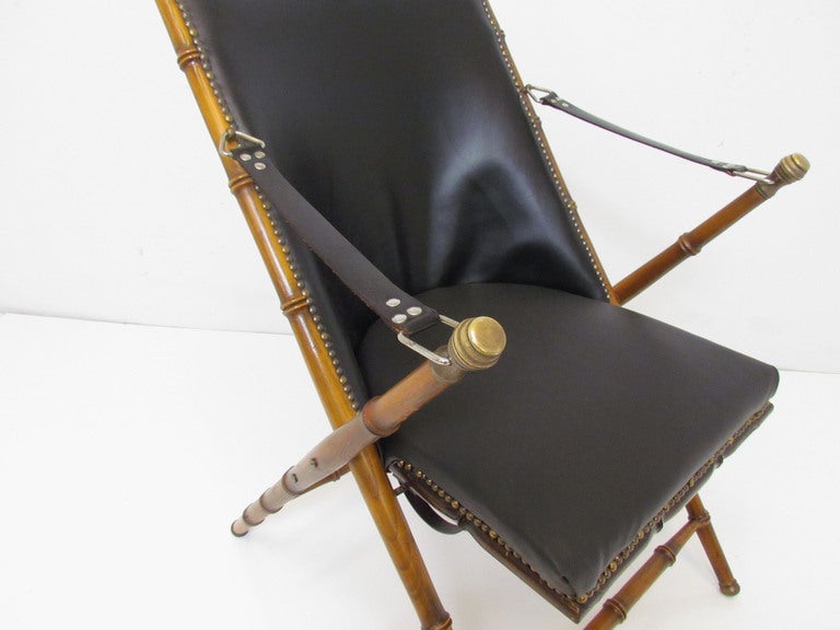 Italian Faux Bamboo Campaign Chair ca. 1950s In Good Condition In Peabody, MA