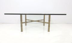 Hollywood Regency Bronzed Metal & Glass Coffee Table