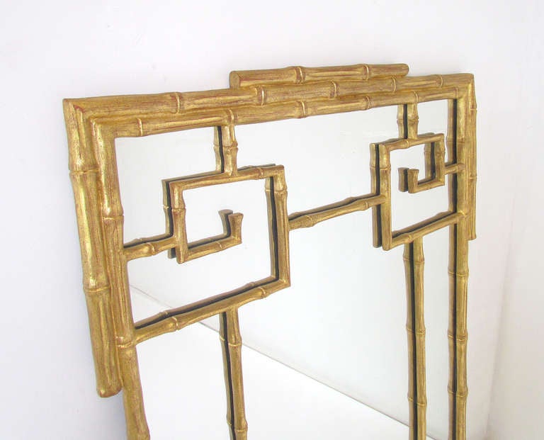 Unknown Hollywood Regency Style Carved and Gilded Faux Bamboo Mirror Circa 1960s