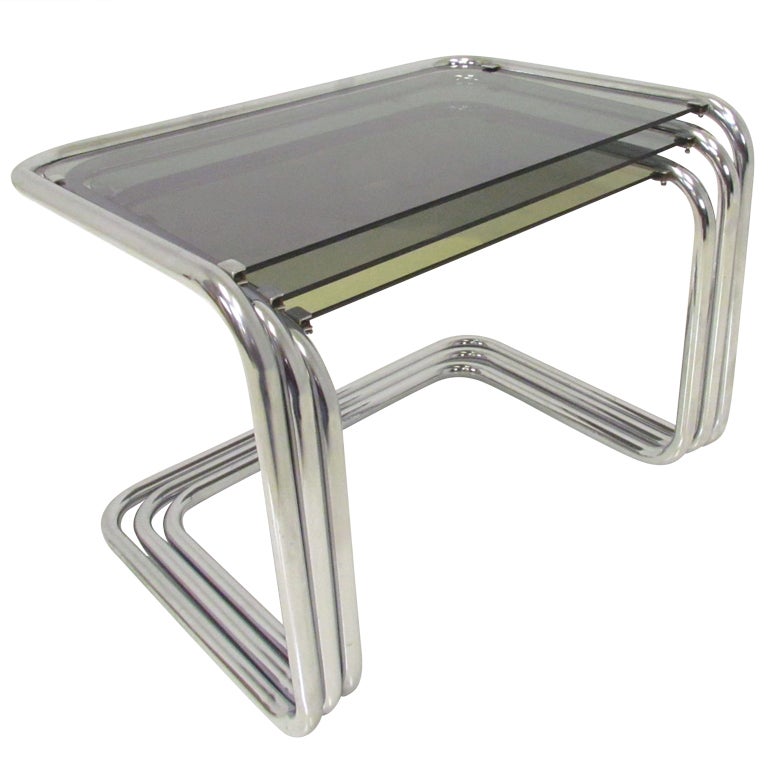Cantilevered Chrome and Glass Nesting Tables at 1stdibs