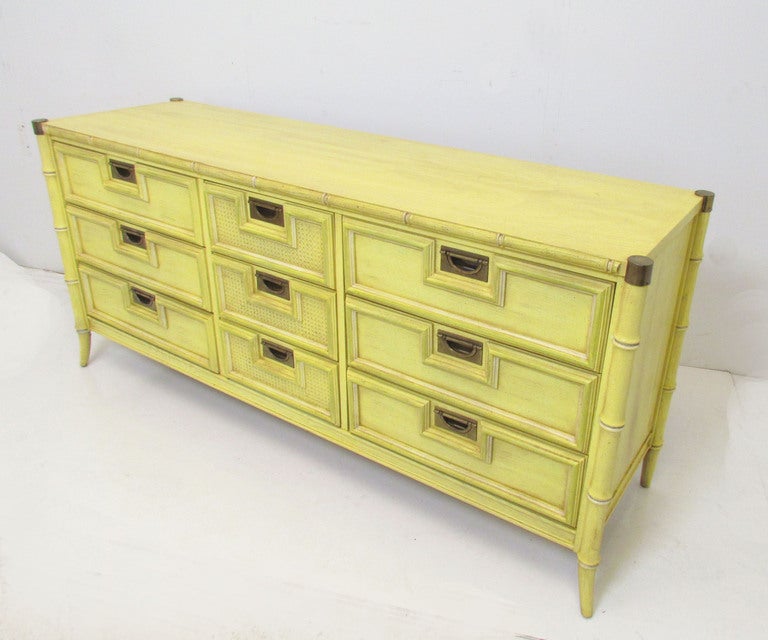 Hollywood Regency Faux Bamboo Nine Drawer Dresser at 1stDibs
