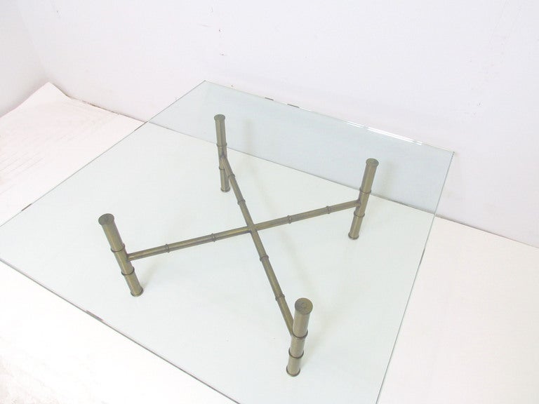 Hollywood Regency Bronzed Metal & Glass Coffee Table In Good Condition In Peabody, MA