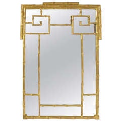 Hollywood Regency Style Carved and Gilded Faux Bamboo Mirror Circa 1960s