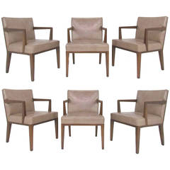 Vintage Set of Six Panel Back Leather Dining Chairs by Edward Wormley for Dunbar