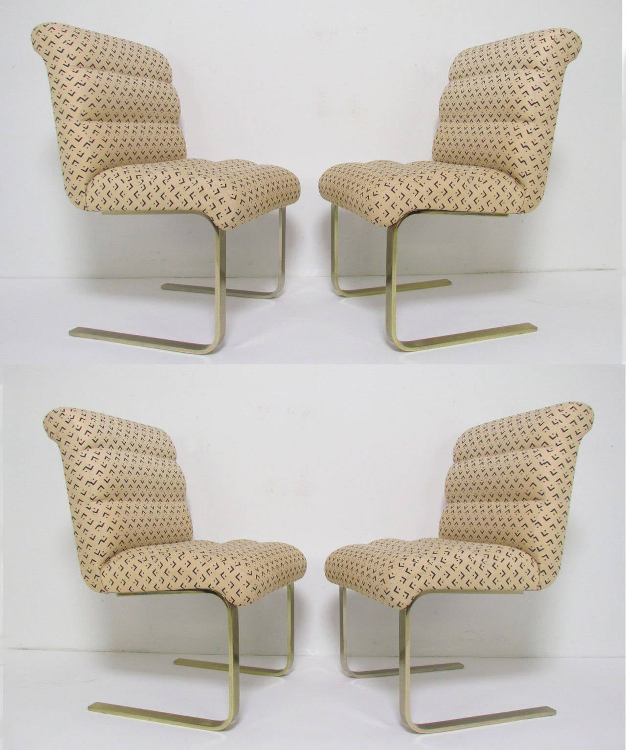 Set of four Lugano cantilevered dining chairs in polished brass finish by Mariani for Pace Collection, ca. 1970s.
