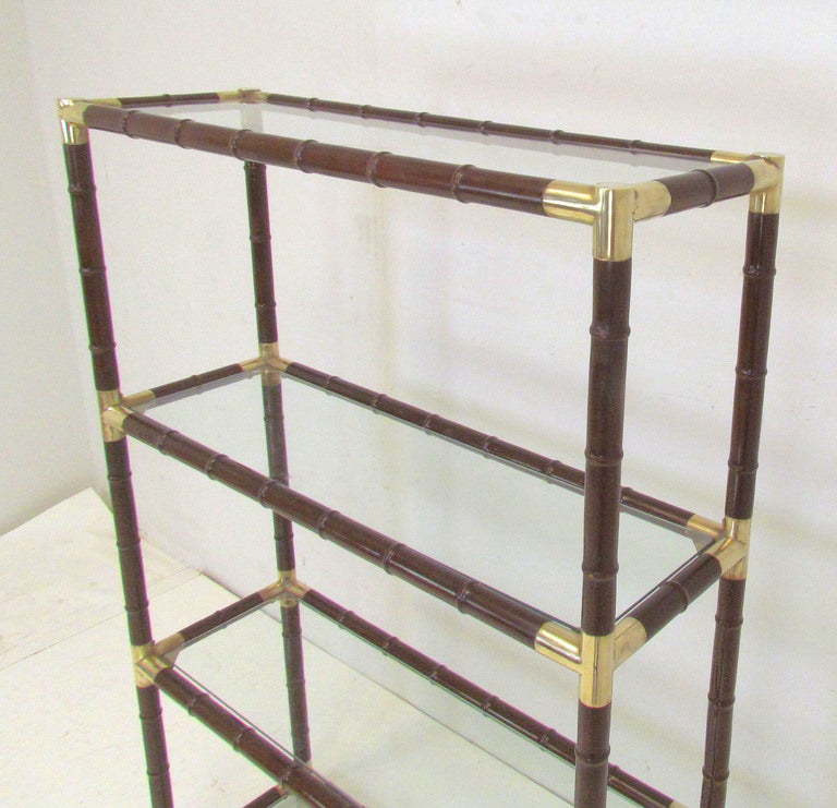 American Hollywood Regency Faux Bamboo & Brass Etagere