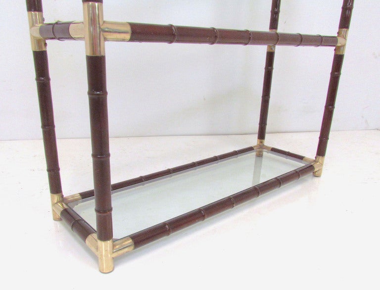 Hollywood Regency Faux Bamboo & Brass Etagere In Good Condition In Peabody, MA