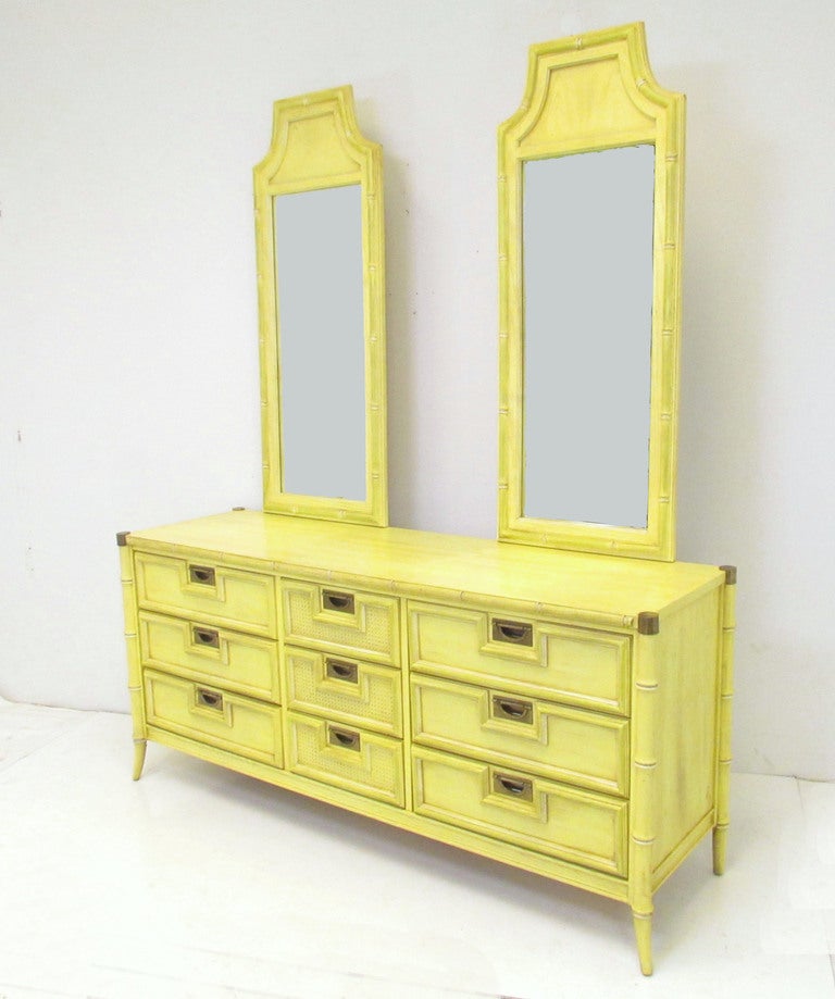 Hollywood Regency Faux Bamboo Nine Drawer Dresser