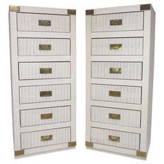 Pair of Matching Campaign Style Tower Dressers, ca. 1970s