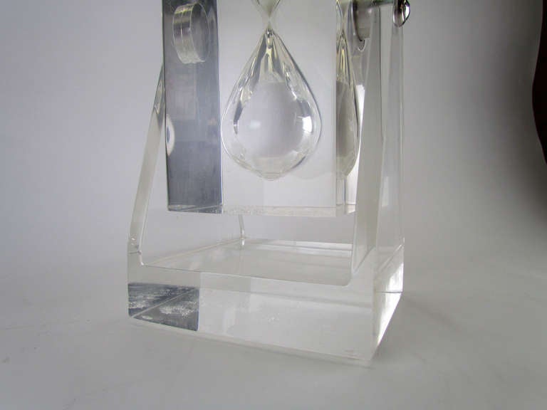 Mid-20th Century Large Sculptural Lucite Hourglass on Pivoting Stand circa 1960s