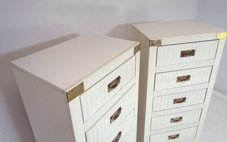 American Pair of Matching Campaign Style Tower Dressers, ca. 1970s