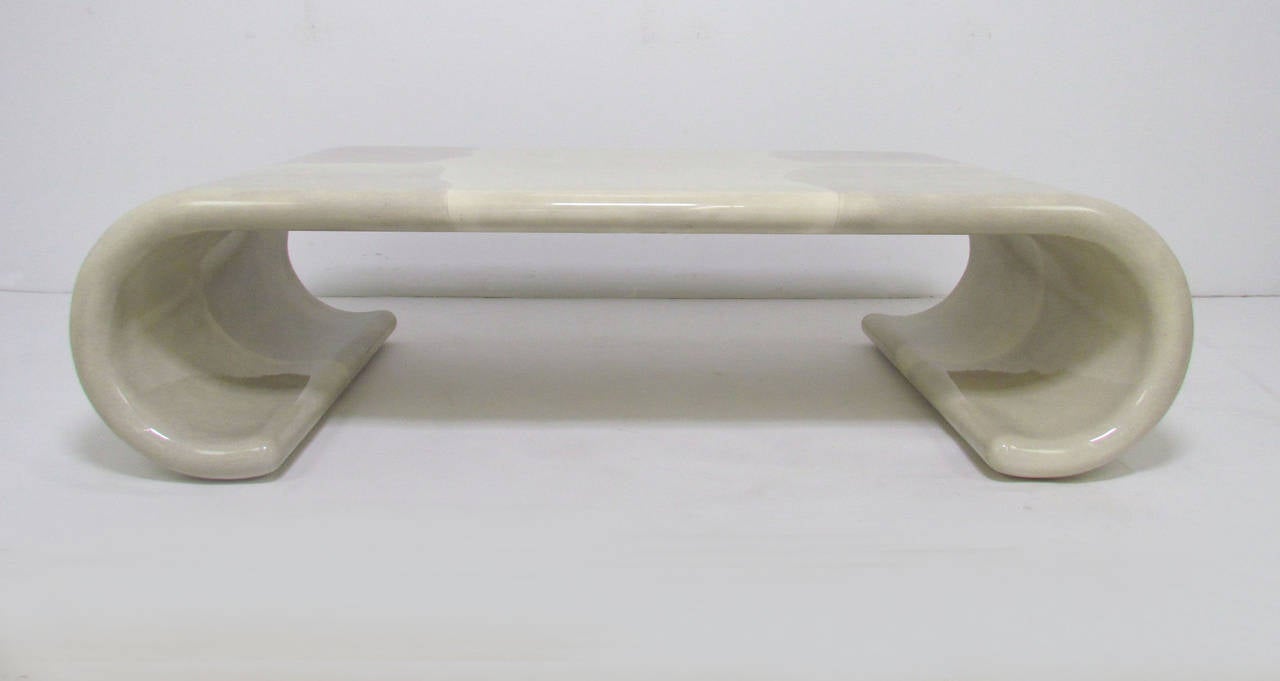 Mid-Century Modern Lacquered Goatskin Scroll Form Coffee Table in Style of Karl Springer