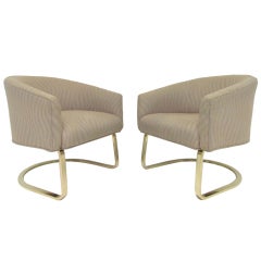 Pair of Cantilever Lounge Chairs in Solid Brass ca. 1970s