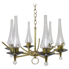 Mid-Century Six-Arm Chandelier in Brass and Glass by Feldman Lighting Co