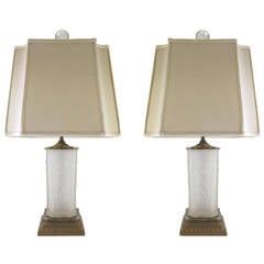 Pair of Art Nouveau Art Glass Table Lamps in the Manner of Lalique