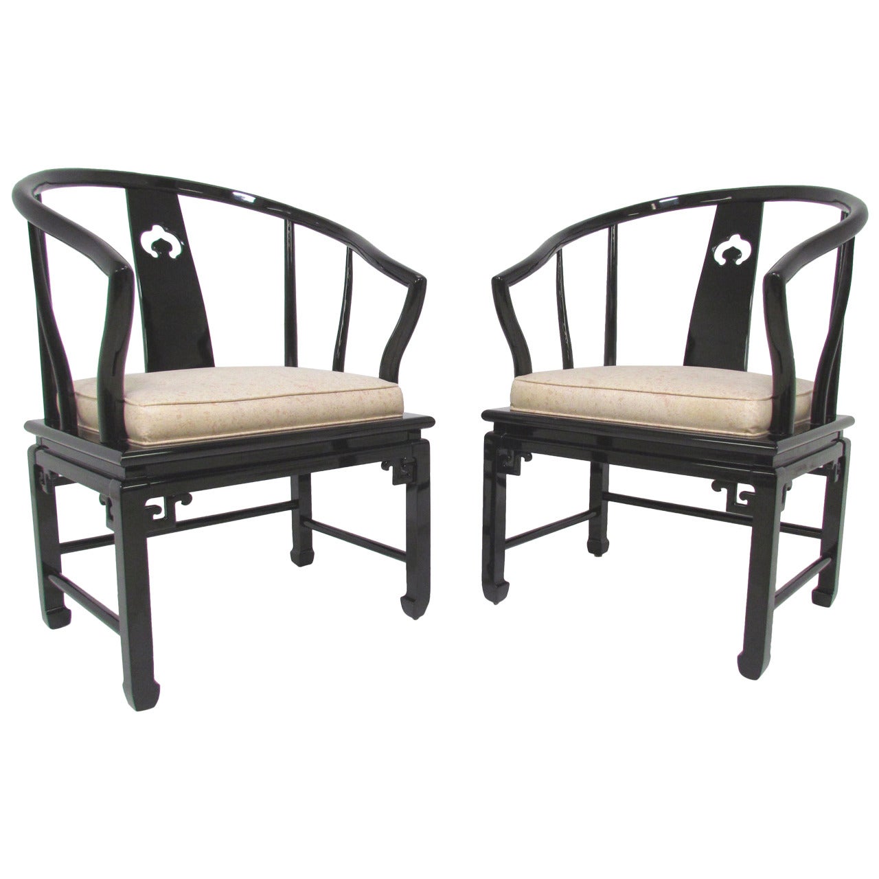 Pair of James Mont Style Ming Armchairs in Black Lacquer