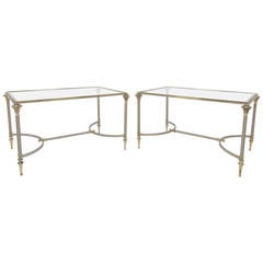 Pair of End Tables in Brass and Steel in the Style of Maison Jansen