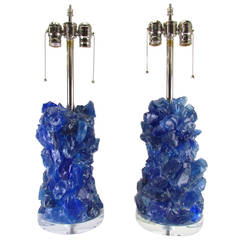 Vintage Pair of Rock Candy Glass Table Lamps by Swank Lighting