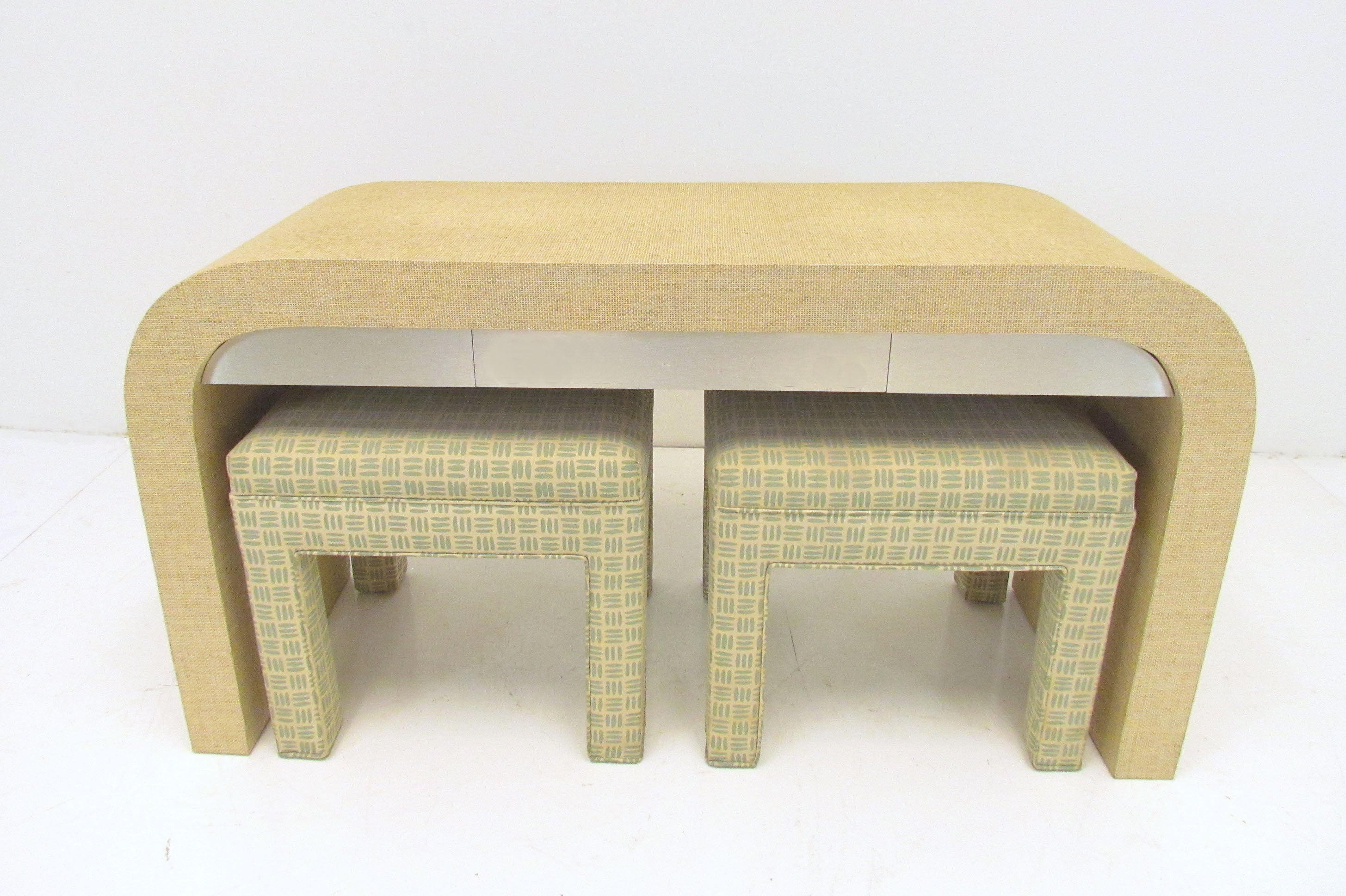 Karl Springer Style Waterfall Console Table with Stools, ca. 1970s