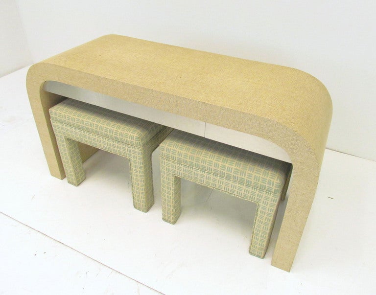 Mid-Century Modern Karl Springer Style Waterfall Console Table with Stools, ca. 1970s