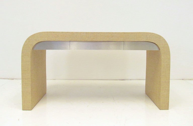 American Karl Springer Style Waterfall Console Table with Stools, ca. 1970s