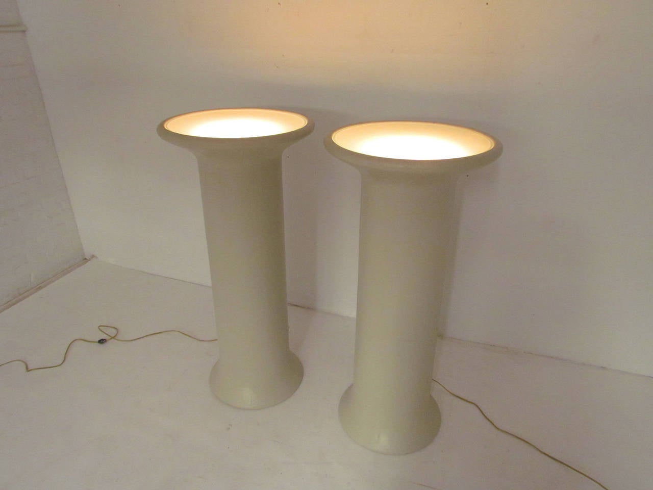 Pair of Lighted Linen Wrapped Pedestals in the Manner of Karl Springer In Good Condition For Sale In Peabody, MA