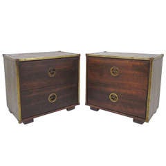 Pair of Campaign Style Night Stands in Cedar with Brass Detail Edging circa 1960s