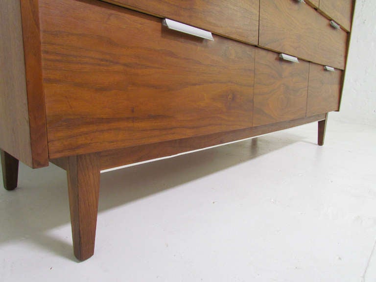 Mid-Century Modern Nine Drawer Dresser with Brushed Aluminum Pulls 1