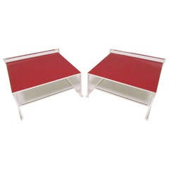 Pair of Italian Side Tables in Leather and Chrome by Poltrona Frau