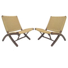 Paire de chaises en corde japonaises de style Wegner ca. 1960s