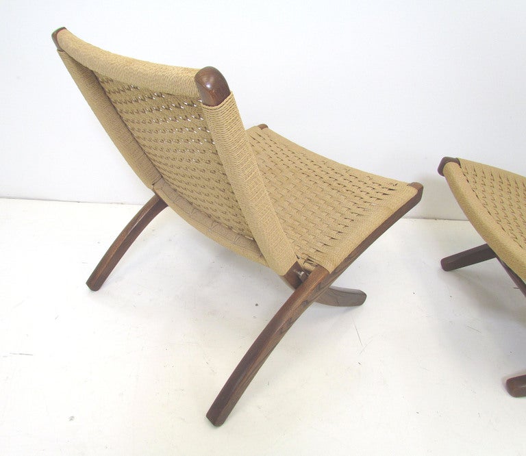 Mid-Century Modern Pair of Wegner Style Japanese Rope Chairs ca. 1960s