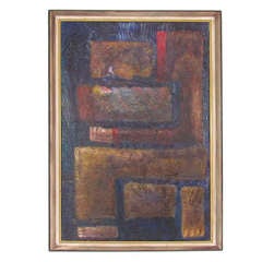 Abstract Block Form Figurative Painting Signed Bennet, d. 1965