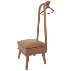 Retro Mid-Century Modern Studio Made Valet Chair in Walnut and Leather