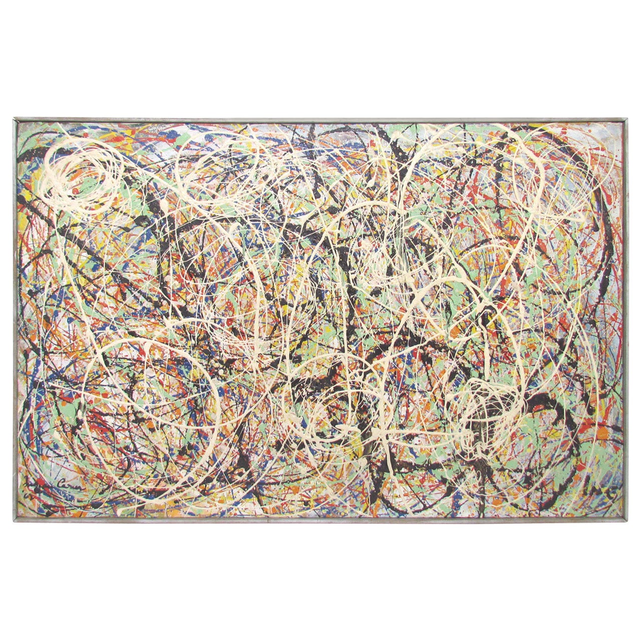 Abstract Expressionist Splatter and Drip Painting, Dated 1962