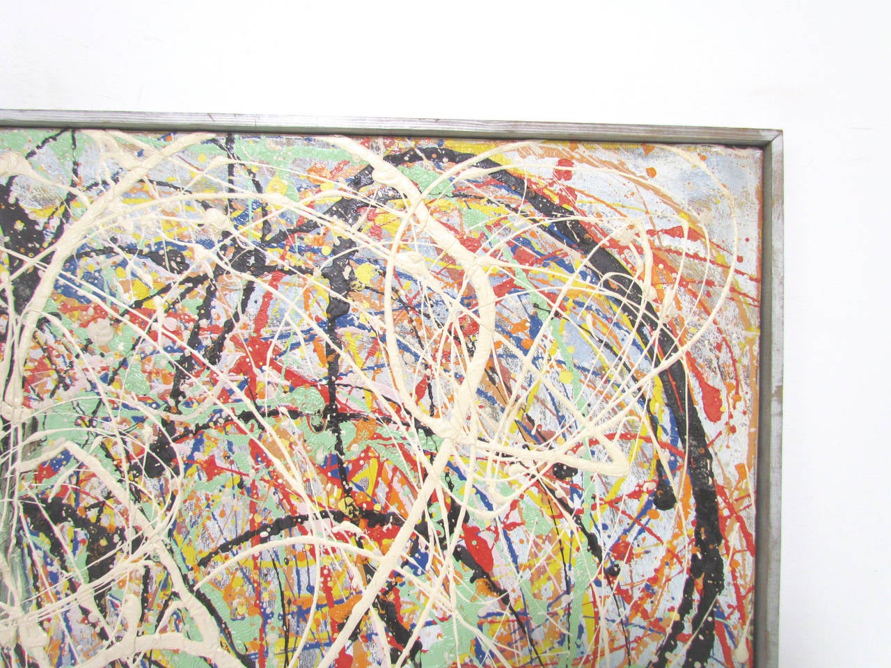 Abstract Expressionist Splatter and Drip Painting, Dated 1962 In Excellent Condition In Peabody, MA