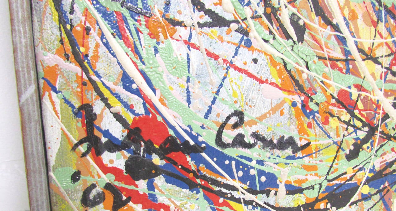 Canvas Abstract Expressionist Splatter and Drip Painting, Dated 1962