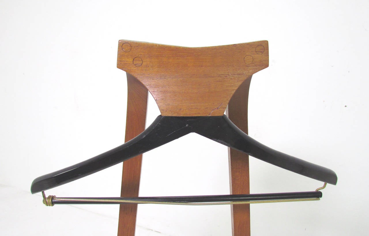 Lacquered Mid-Century Modern Studio Made Valet Chair in Walnut and Leather