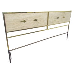 Hollywood Regency Brass and Travertine King Size Headboard