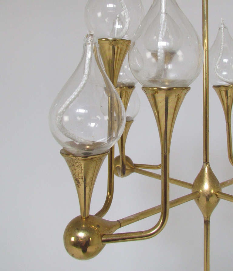 Rare Twelve Arm Danish Oil Lamp Chandelier by Freddie Andersen, ca. 1960s In Good Condition In Peabody, MA