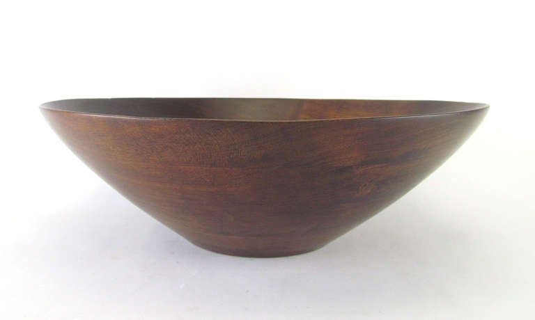 Delicately hand turned serving bowl in teak, made for Digsmed, Denmark, ca. 1960s.  13 5/8