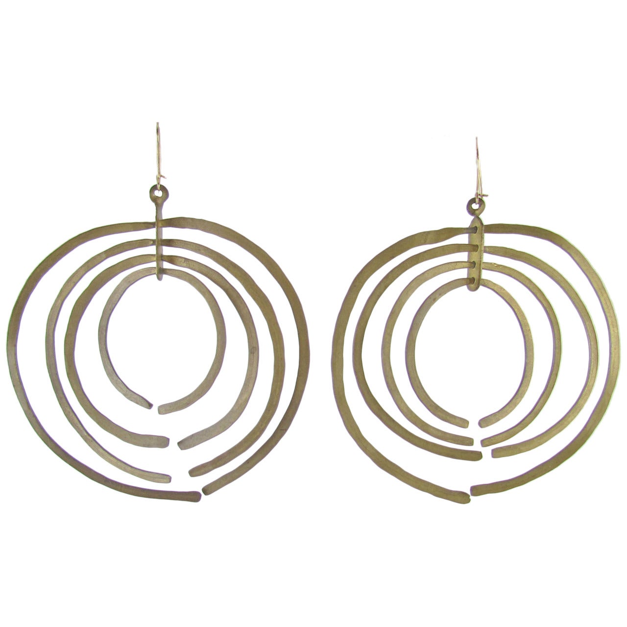 Pair of Modernist Sculptural Earrings in Hand-Hammered Brass by Harry Bertoia