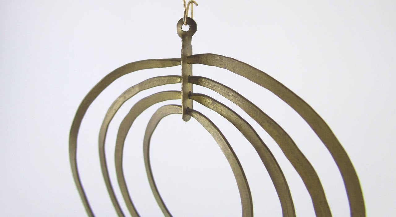 Pair of Modernist Sculptural Earrings in Hand-Hammered Brass by Harry Bertoia In Excellent Condition In Peabody, MA