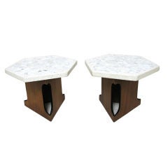 Pair of Harvey Probber Occasional Tables in Terrazzo and Walnut
