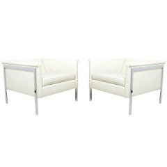 Pair of Cube Form Chrome Lounge Chairs circa 1970s