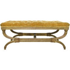 Neoclassical Style Bench with Metallic Leaf Carved Wood Frame