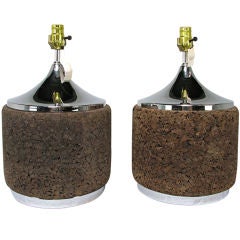 Pair of Cork and Chrome Table Lamps circa 1970's