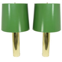 Pair of Walter Von Nessen Brass Cylindrical Table Lamps circa 1950s