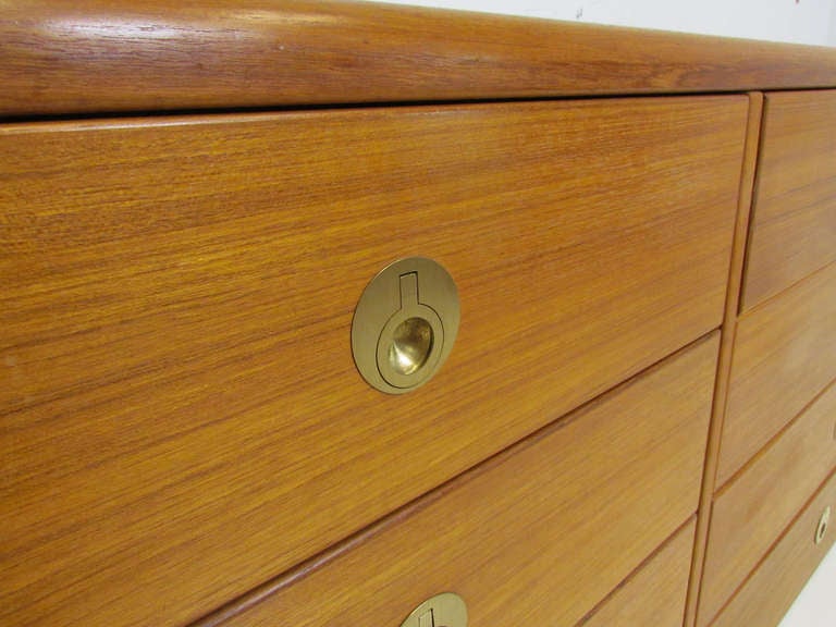 Late 20th Century Danish Teak Twelve Drawer Dresser With Brass Pulls